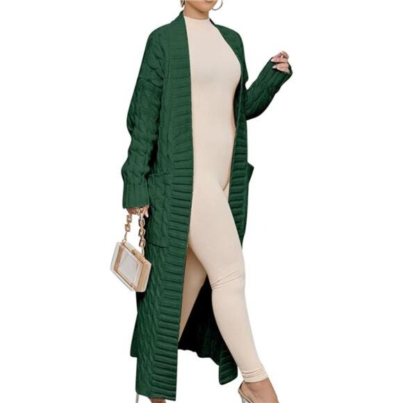 Womens Long Cardigan Sweaters Trendy Green - Picture 4 of 5